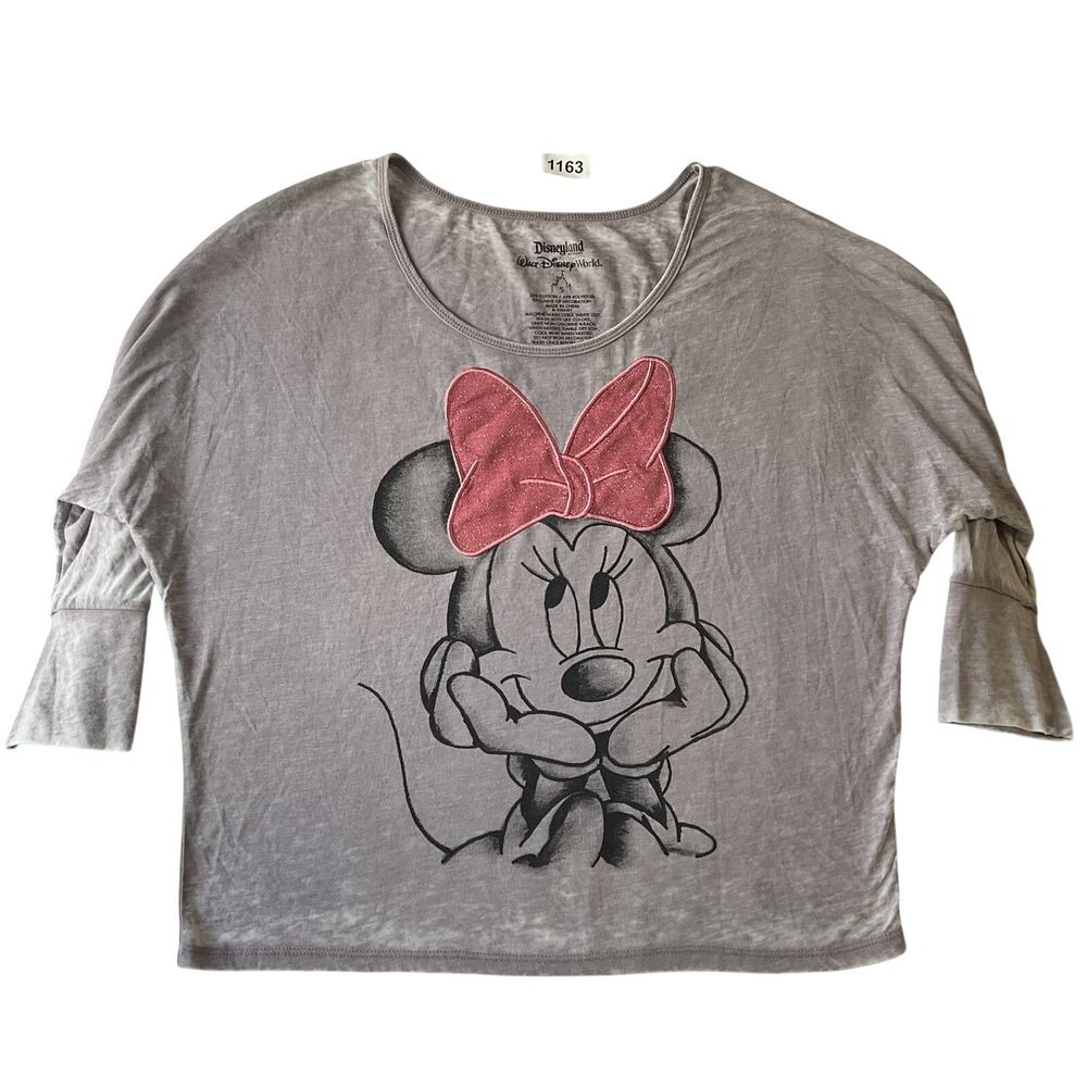 Disneyland Resort Walt Disney World Women Shirt S Gray Graphic Print Glitter 3/4